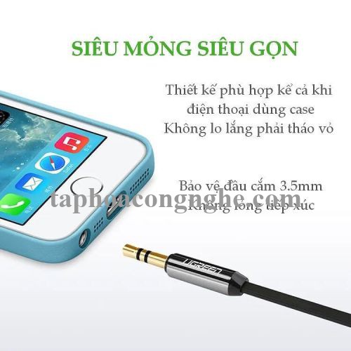 Ugreen 10761 5M màu trắng Dây Audio 3.5Mm Dẹt Mạ Vàng 1 Đầu Vuông 90 Tpe AV119 30010761